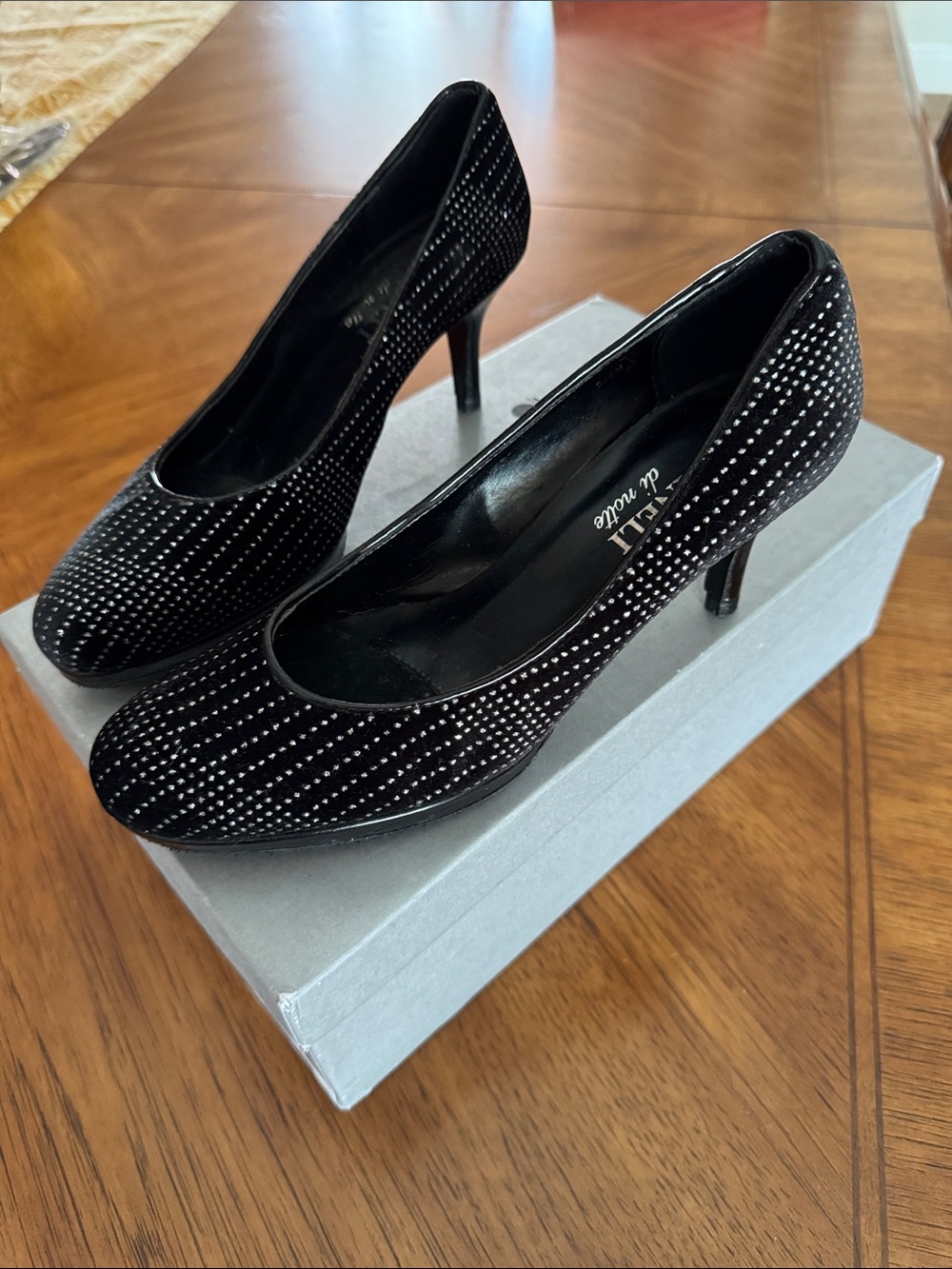 Vaneli Black Crystal-Studded Velvet Pumps